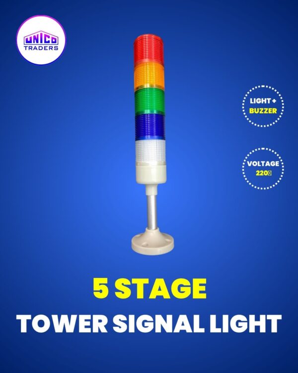 5 Stage Tower Signal Light with Buzzer 220V | Industrial LED Warning Light